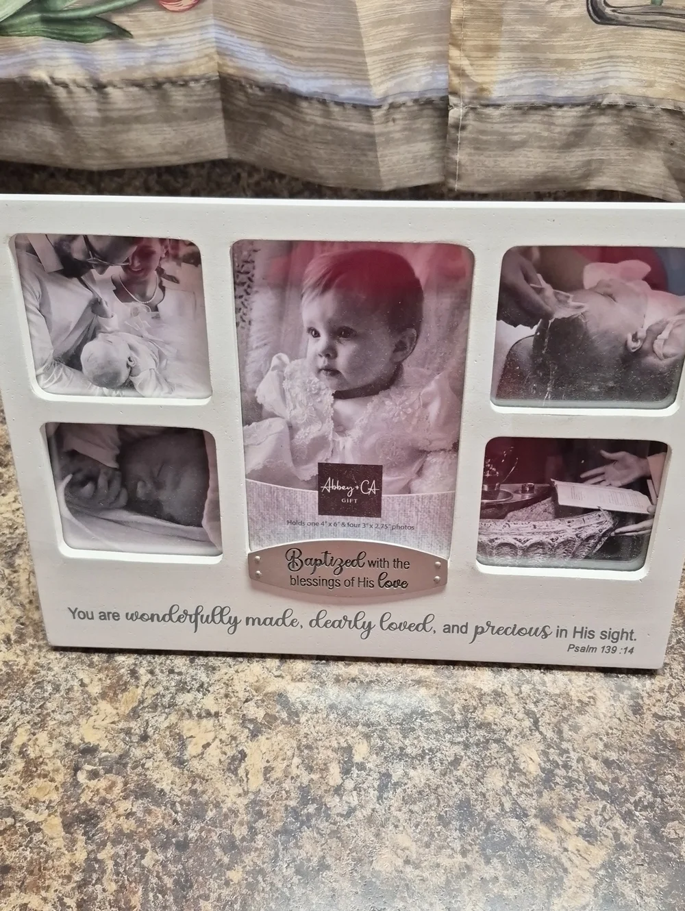 Baptism Photo Frame Collage in White with Sentiment Plaque